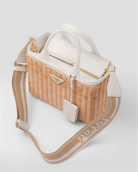 prada brown light canvas bag|prada wicker tote bag.